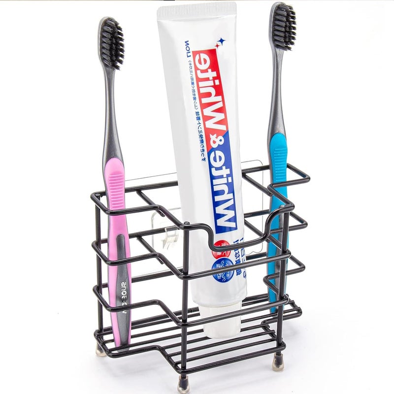 Wbbog Stainless Steel Toothbrush and Toothpaste Holder for Bathroom - 3-Slot Organizer with Modern Black Design, Space-Saving and Hygienic Bathroom Storage for Countertop or Shower (Medium) - Image 1